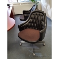 Pair of Vintage Leather Low Back Rolling Meeting Guest Chairs